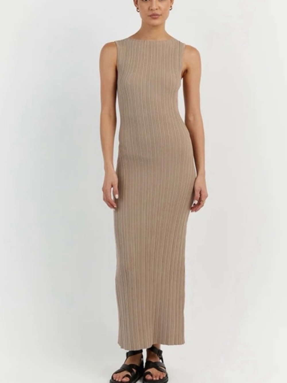 DISSH Sleeveless Ribbed Maxi Dress in Taupe